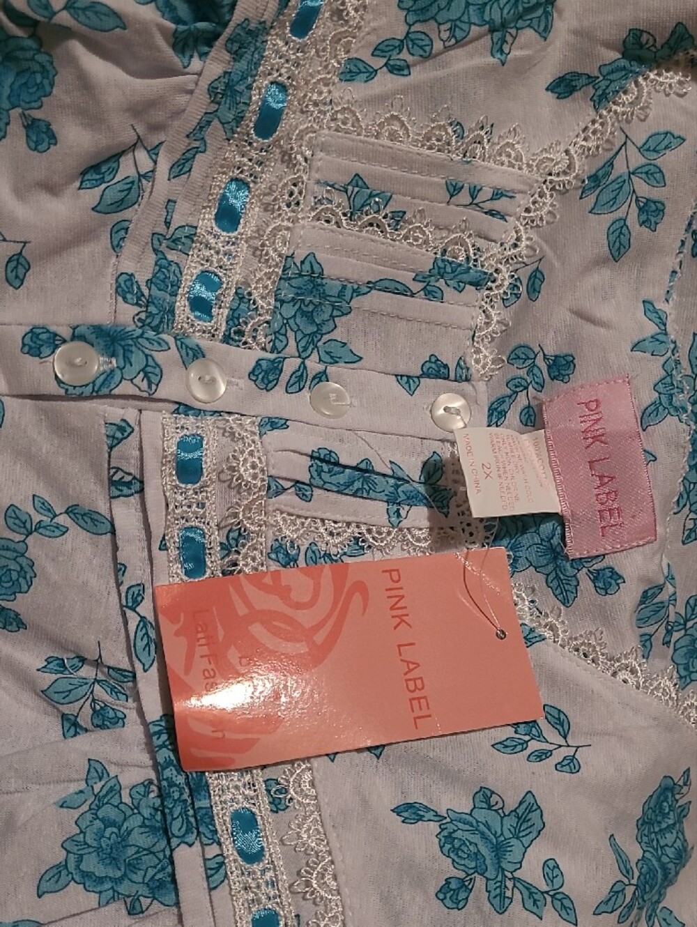 Women's Aqua Floral Cotton Nightdress with Flutter Sleeves 2XL - Picture 4 of 4